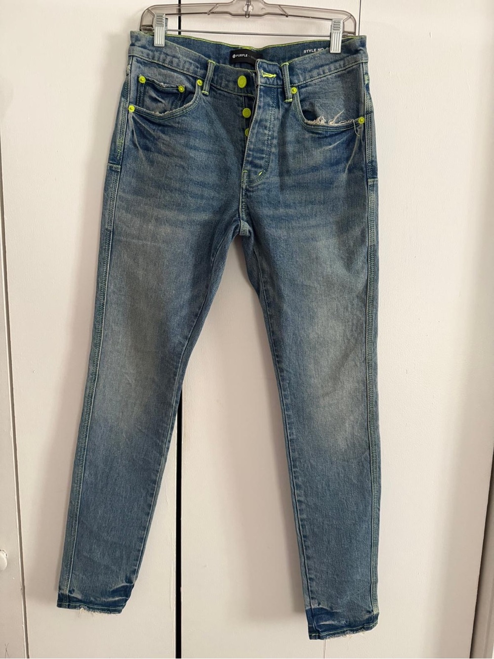 Slim Fit Men's Blue Jeans with Neon Accent Buttons